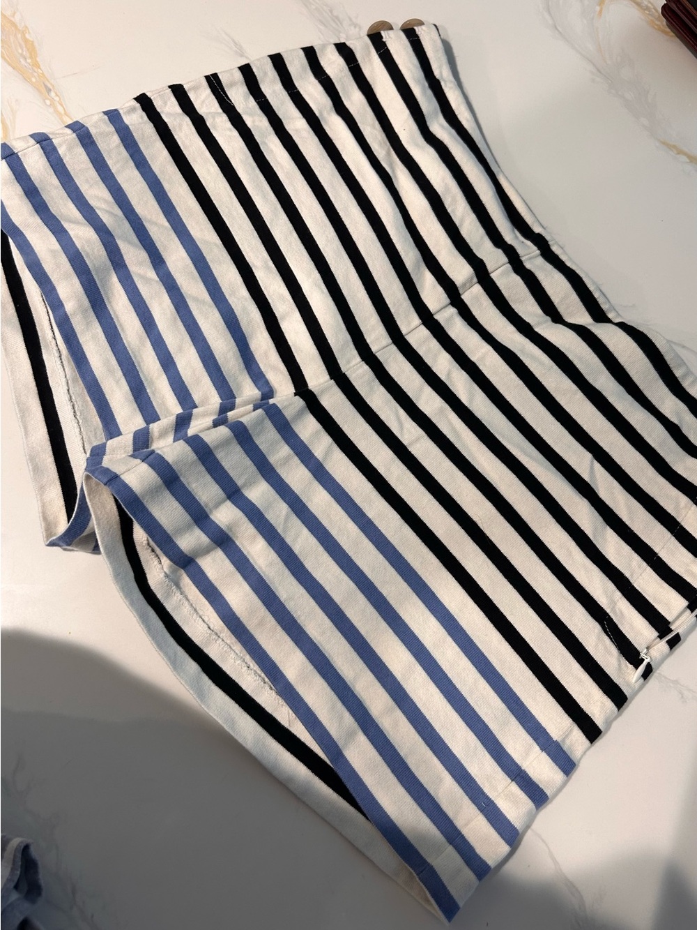 LOFT Blue, Black and White Striped Bermuda Shorts